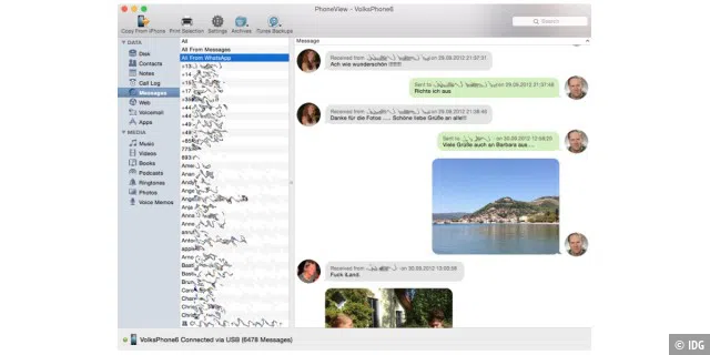Mit Phoneview lassen sich am Mac auch Whatsapp-Konversationen betrachten und sogar speichern.