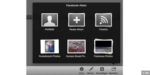 Die Fotoalben in Facebook lassen sich auch direkt in iPhoto erstellen und verwalten.