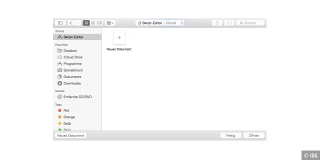 Applescript Editor heißt unter Yosemite Script Editor und unterstützt iCloud Drive.
