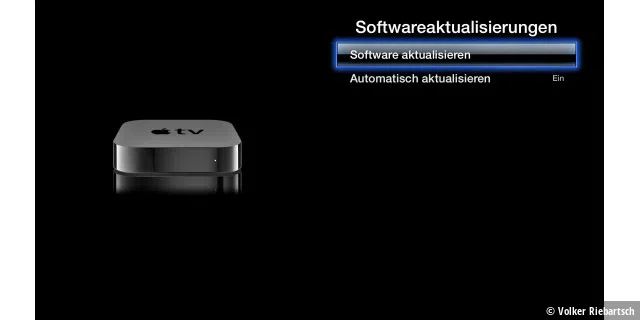 Prüfen Sie die aktuell installierte iOS-Version bei Ihrem Apple TV, und wählen Sie bei Bedarf „Software aktualisieren“. Die Funktion fürs Auto-Update-sollte eingeschaltet sein.