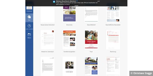 An Vorlagen hat Word for iPad nicht ganz so viel Auswahl zu bieten wie Pages