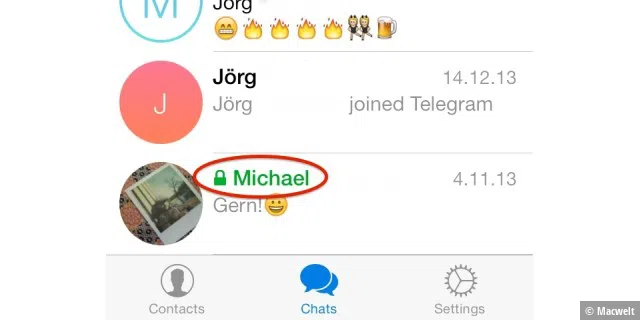 Ein einzelner, verschlüsselter Chat in Telegram. Der einzige in meiner App.