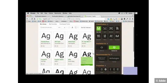 Beim angebundenen Online-Schriftendienst Typekit gibt es jetzt auch Fonts, die sich für den Desktop nutzen lassen.
