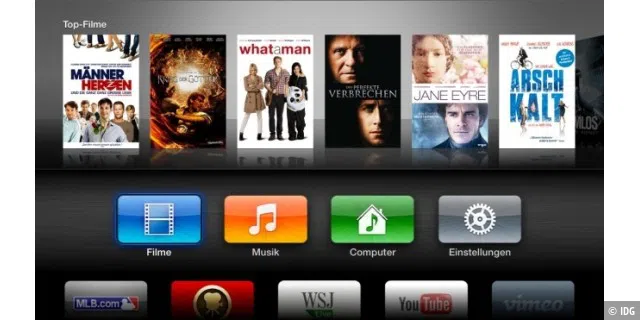 Über Apple TV haben Sie Zugriff auf Ihre gesamte iTunes-Mediathek und auf Ihren Fotostream.
