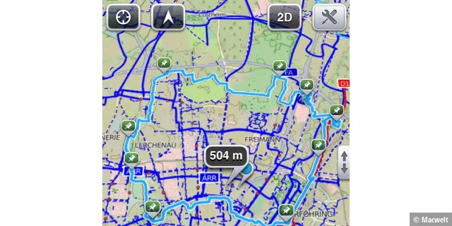 Eine Trainingsrunde, die wir auf einer privaten Webseite fanden, die GPS-Datei haben wir in Maps 3D geladen. Toll, dass dies möglich ist, besonders komfortabel ist das aber nicht.
