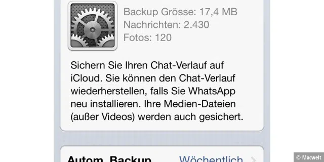 Die Backupfunktion von Whatsapp nutzt den iCloud-Speicherplatz des Nutzers.