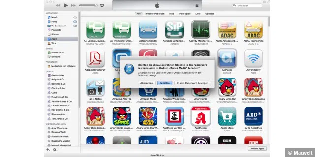 Nicht mehr benötigte Apps können Sie entfernen, achten Sie darauf, nicht mehr im App Store verfügbare zu behalten.