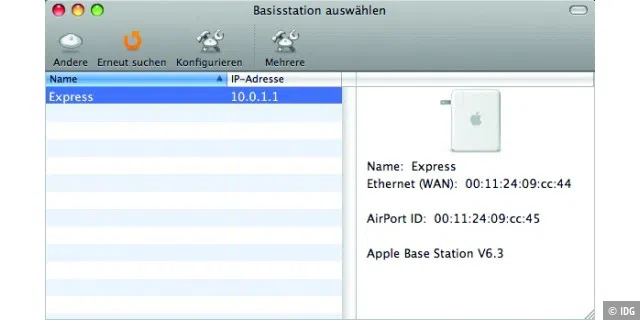 Stationseinstellung Das Airport Admin Dienstprogramm lässt sich auch unter Mac-OS X 10.5 verwenden.