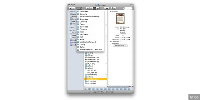 Gut versteckt: Ablageort einer E-Mail-Vorlage in der Ordnerhierarchie von Mac-OS X 10.5