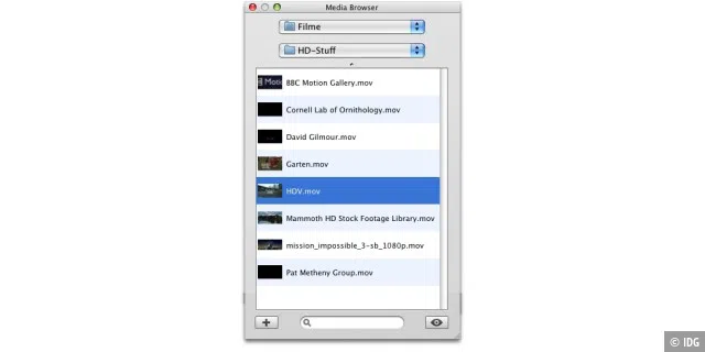 Als Palette: Über den Media-Browser fügt man alle Arten von Dateien zu einem Toast-9-Projekt hinzu. Auch HD-Videos stehen hier zur Auswahl.