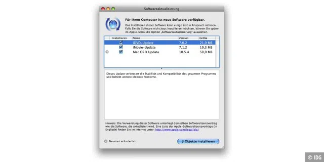 Eher klein - 59 MB hat das Update auf Mac-OS X 10.5.4 im günstigsten Fall.