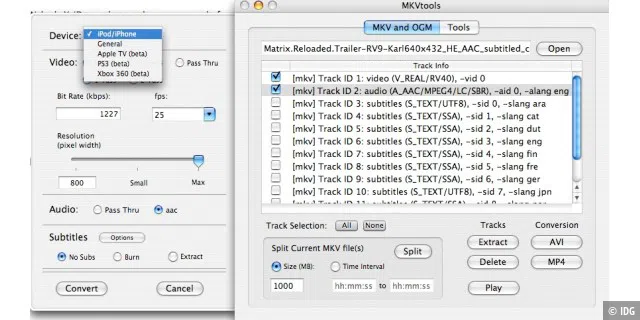 MKV.tif: Mit dem Programm MKV-Tools kann man .mkv-Dateien neu verpacken, für bestimmte Geräte umwandeln oder einzelne Spuren extrahieren.