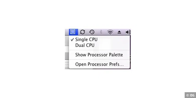 CPU.menu sitzt in der Menüleiste. Zusätzlich gibt es mit dem Tool ein Diagramm der CPU-Auslastung