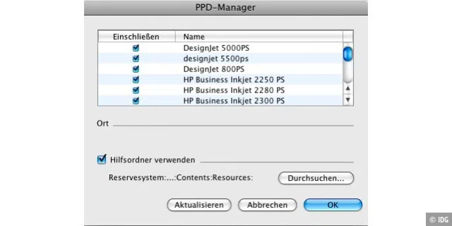 Xpress 7 findet unter Mac-OS X 10.5 den Ordner mit den Druckerbeschreibungen nur mit Hilfe des Anwenders.