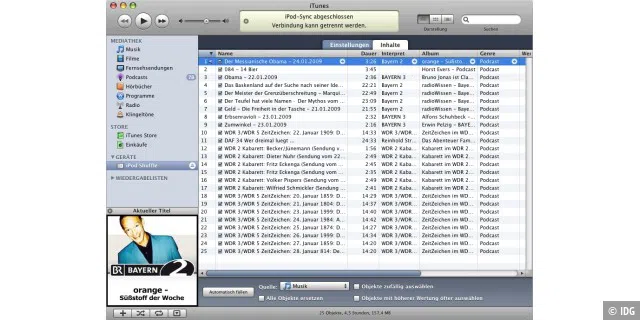Die Abspielfolge von Liedern oder Podcasts lässt sich auch für einen iPod Shuffle in iTunes vorab einstellen, solange nicht der Modus 