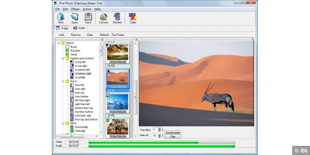 Der Slideshow Maker von Keronsoft bietet zahlreiche Bildübergänge.