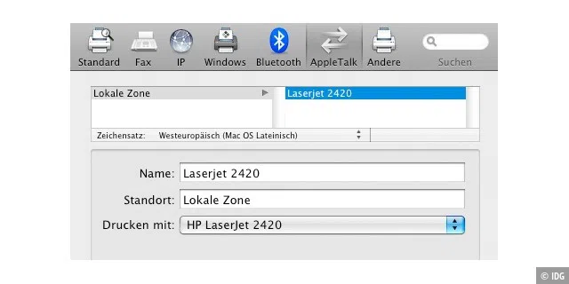 Appletalk-Drucker lassen sich weiterhin unter Mac-OS X einrichten.