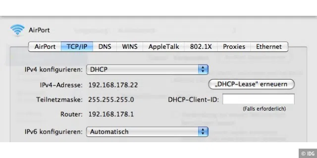 Um TCP/IP zu benutzen, muss man als Anwender nichts installieren, da die Protokolle Bestandteil von Mac-OS X sind.