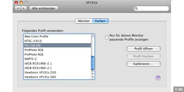 Für TV-Sendungen am Mac kann man das Monitorprofil PAL/Secam nutzen.