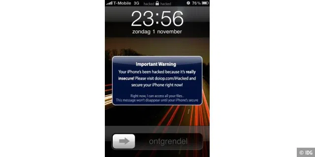 Diese Mitteilung des Hackers bekamen viele Nutzer zu sehen, deren iPhone von außen manipulierbar ist.