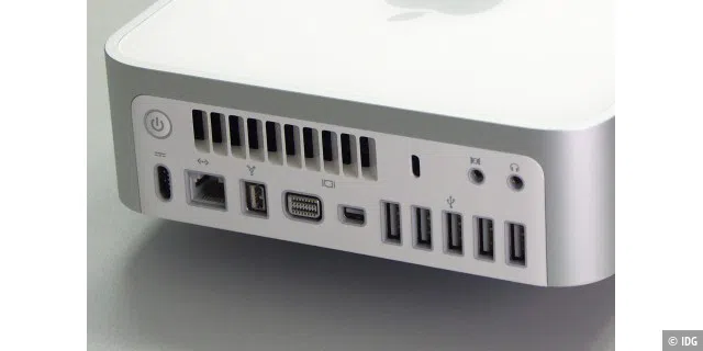 Der Mac Mini bietet fünf mal USB und Firewire 800.