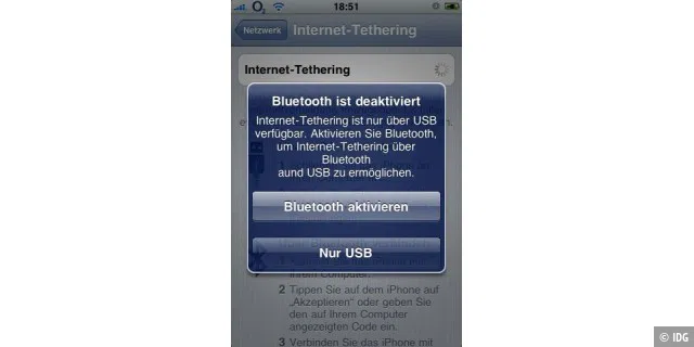 Über Bluetooth oder USB gibt das iPhone seine Internetverbindung weiter.