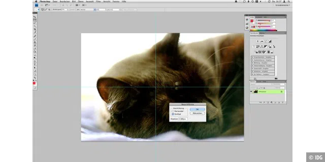 In Photoshop kann man Hilfslinien pixelgenau (Maßeinheit: 