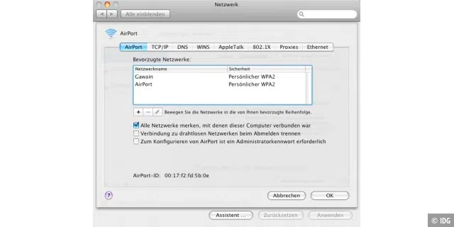 Ist ein bevorzugtes Netz angegeben, verbindet sich der Mac automatisch.