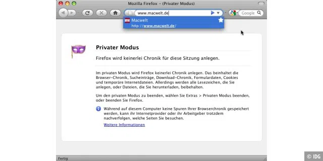 Firefox 3.5 Privater Modus