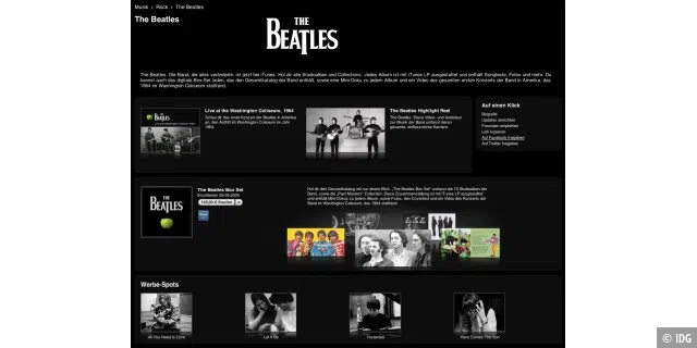 Die Künstlerseite der Beatles im iTunes Store.
