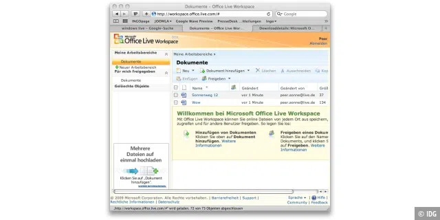 Dank der Live.com-Anbindung kann man jetzt auch vom Mac aus auf Office-Dokumente im Internet zugreifen.
