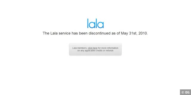 Lala.com ist schon seit Ende Mai vom Netz.