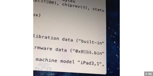 Eines der Fotos, die nur Text zeigen, der von einem Entwickler-Tool auf dem iPad 3 stammen soll.