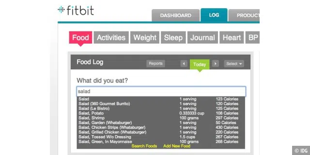 Fitbit Ultra Ernährungsdatenbank auf Englisch