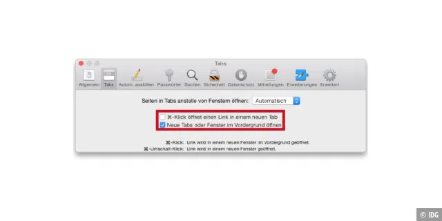 Safari erlaubt flexible Vorgaben für das Laden von Links.