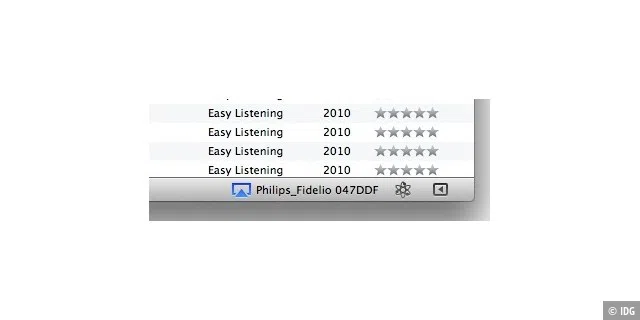 iTunes zeigt am unteren rechten Rand verfügbare Airplay-Geräte.