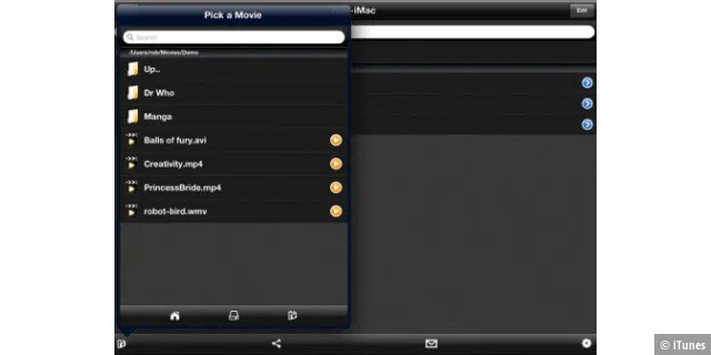 Mit dem VLCStreamer können Sie sich Filme vom Rechner auf das iPad holen.