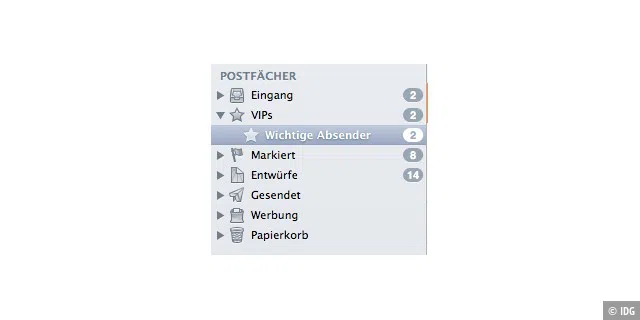 Am Mac gehen VIP-Mails im VIP-Postfach ein