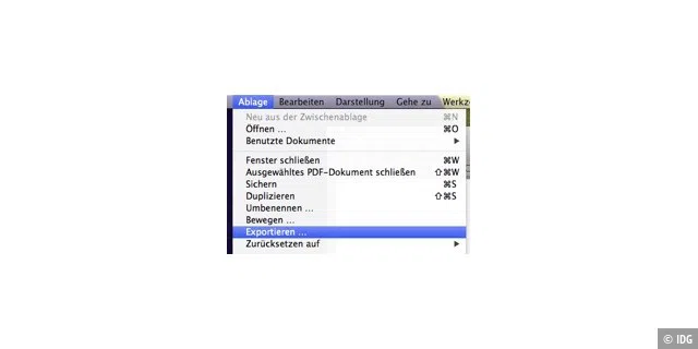 Per Export-Befehl können Sie unter OS X beinahe alles als PDF-File speichern.