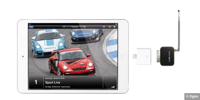 Der DVB-T-Stick Eye TV Mobile von Elgato macht das iPad zum Fernseher