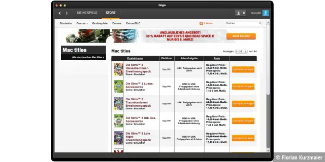 EA's Origin Store ist der jüngste Neuzugang unter den Mac-Spiele-Plattformen.
