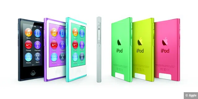 Das iPod Nano gibt es in sieben Farben. Nur das schwarze Modell hat auch eine schwarze Front, die ist bei allen anderen Modellen Weiß. Außerdem bietet Apple nur im Apple Store eine rote Version an.