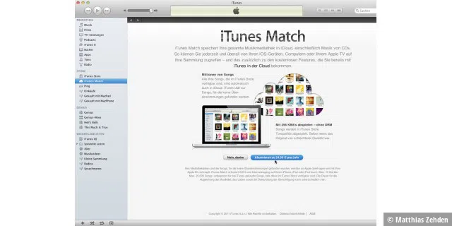 Zum Start von iTunes Match meldet man sich in iTunes mit der Apple-ID seines iTunes-Kontos an.