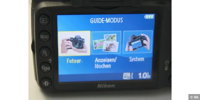 Im Guide-Mudus führt einem das Kamera-Manü der Nikon D3200 schrittweise zur gewünschten Kameraeinstellung