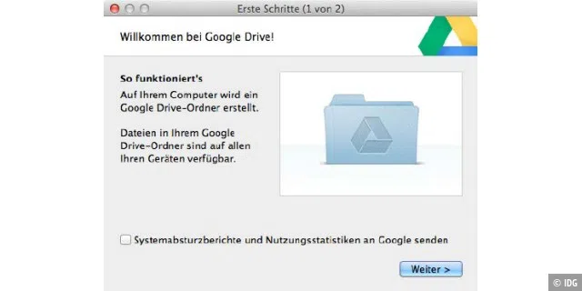 Die Google-Drive-Software für Windows und OS X synchronisiert das Online-Verzeichnis mit einem Ordner auf dem Rechner. So muss man Dateien lokal lediglich im richtigen Ordner sichern, um online darauf zugreifen zu können.