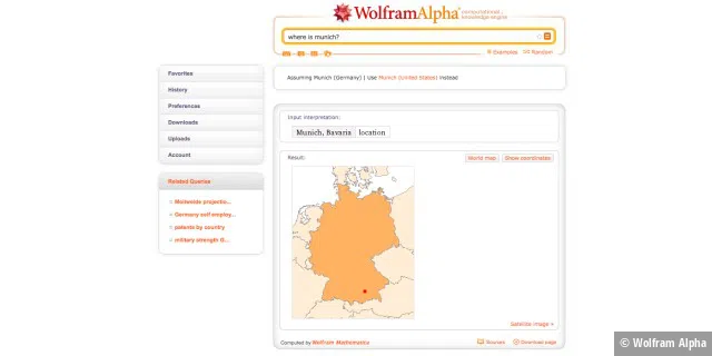 Wolfram Alpha liefert Antworten auf Fragen in Form von Definitionen, Grafiken und Bildern.