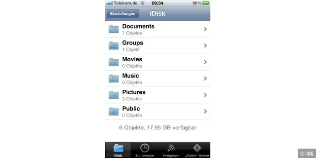Apple bietet eine App für den Zugriff auf die iDisk an.