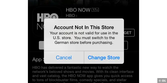 Die App für HBO ist nur in den USA erhältlich, deshalb ist ein US-Account für iTunes nötig.