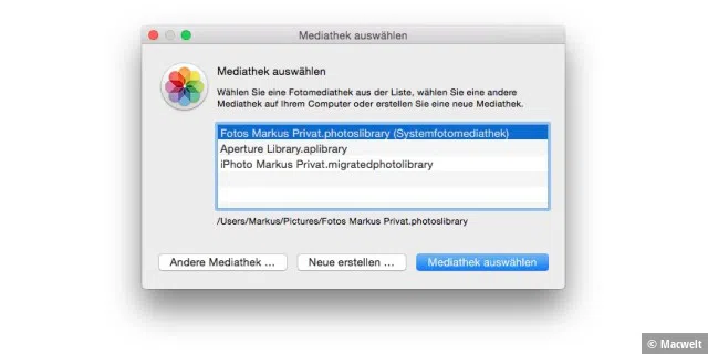 Fotos für OS X Mediathek Auswahl