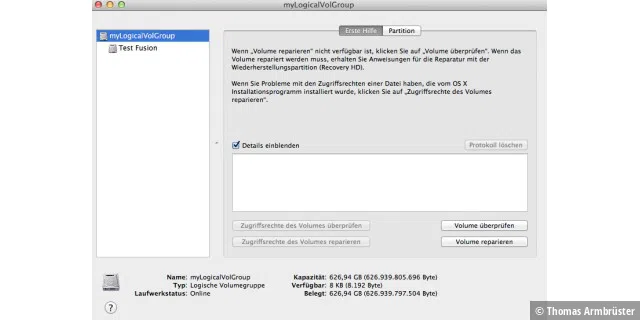 Die mit OS X 10.8.3 installierte Version des Festplatten-Dienstprogramms ist nun kompatibel zum Fusion Drive.